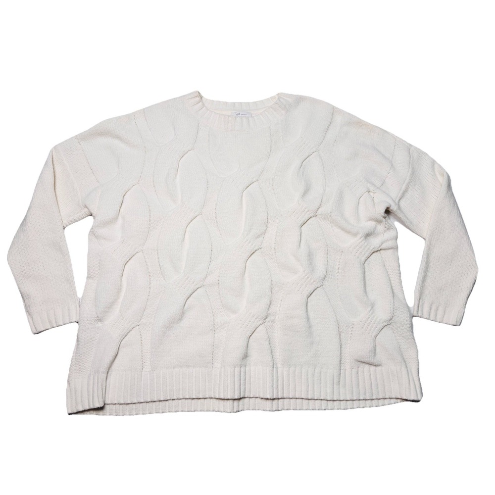 J.Jill Chenille Textured Knit Sweater Womens Small Petite Ivory Soft Pullover